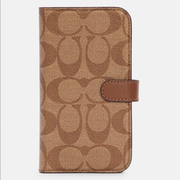 Iphone 12 Folio Phone case In Signature Logo Canvas COACH C5090